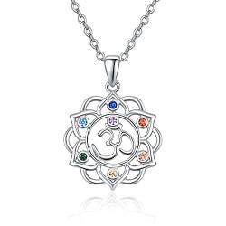 KINGWHYTE Chakra Halskette 925 Sterling Silber Lotusblume Om Anhänger Spirituelle Yoga Schmuck Geschenke für Frauen Männer … von KINGWHYTE