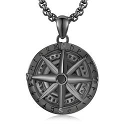 KINGWHYTE Compss Halskette S925 Sterling Silber Wikinger Rune Kompass Anhänger nordischer heidnischer Schmuck Geschenke für Jungen Freund Männer mit Edelstahlkette - 55,1 cm + 5,1 cm, kein Edelstein, von KINGWHYTE