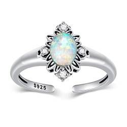 KINGWHYTE Damen 925 Sterling Silber Ring Damen Zirkonia Ringe mit Opal Silberringe Eheringe Ringe Frauen von KINGWHYTE