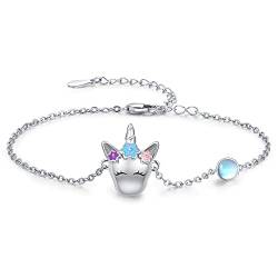 KINGWHYTE Einhorn Armband 925 Sterling Silber Regenbogen Einhorn Schmuck Valentinstag Einhorn Geschenke für Mädchen Damen … von KINGWHYTE