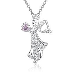 KINGWHYTE Engel Geburtsstein Halskette für Frauen 925 Sterling Silber Juni Engel Anhänger Halskette Alexandrit Geburtsstein Schmuck Geburtstag Geschenk für Frauen Mädchen von KINGWHYTE