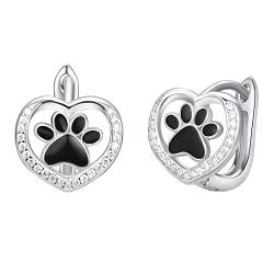 KINGWHYTE Hund Pfote Print Ohrringe Sterling Silber Love Heart Hoop Earrings Tier Ohrring Schmuck Geschenk für Frauen Mädchen von KINGWHYTE