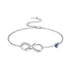 KINGWHYTE Infinity Armband Damen 925 Silber Unendlichkeitszeichen Armkette mit Herz Kristallen Verstellbar Armkette Geburtstags Geschenk für Sie Mama Oma von KINGWHYTE