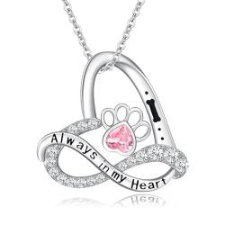 KINGWHYTE Infinity Heart Halsketten für Frauen 925 Sterling Silber Hund Paw Print Halskette Cute Engraved Necklace Always In My Heart Anhänger Herz Schmuck Hund Geschenke für Frauen Teenager Mädchen von KINGWHYTE