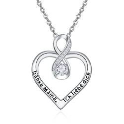 KINGWHYTE Infinity Herz Kette 925 Sterling Silber Unendlichkeitszeichen Herzkette mit Gravur 'Danke Mama, Ich liebe dich' Geschenk für Mutter Mama Muttertag Geburtstag von KINGWHYTE