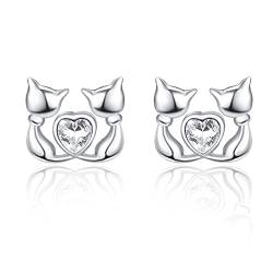 KINGWHYTE Katze Ohrringe 925 Sterling Silber Niedliche Tier Ohrringe Katze Ohrhänger Katze Ohrstecker schmuck Geschenke für Katzenliebhaber Frauen Mädchen Freunde (Katzen Ohrringe C) von KINGWHYTE