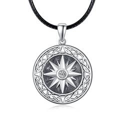 KINGWHYTE Kompass Halskette 925 Sterling Silber Keltischer Knoten Talisman Reise Halskette Inspirierendes Geburtstagsgeschenk Kompass Schmuck für Männer Frauen von KINGWHYTE