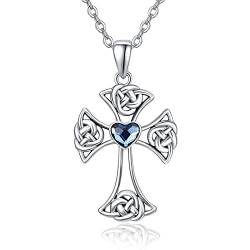 KINGWHYTE Kreuz Halskette 925 Sterling Silber Keltischer Knoten Kreuz Anhänger Halskette Schmuck Geschenke für Frauen Mädchen Mutter Tochter von KINGWHYTE