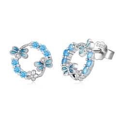 KINGWHYTE Libelle Ohrringe 925 Sterling Silber Blume Tier Ohrringe Blau Cubic Zirkonia Ohrstecker Schmuck Libelle Geschenke für Frauen Mädchen von KINGWHYTE