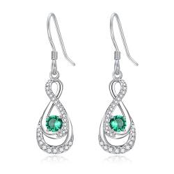 KINGWHYTE Mai Geburtsstein Ohrringe für Frauen 925 Sterling Silber Unendlichkeit Tropfen Ohrringe Smaragd Baumeln Ohrringe Grün Schmuck Geburtstag Geschenke von KINGWHYTE