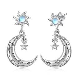 KINGWHYTE Mondstein Ohrringe Mond Ohrringe 925 Sterling Silber Sonnen und Stern Ohrringe Mondstein Sonnen Tropfen Ohrringe Schmuck Geschenke für Frauen Freundinnen von KINGWHYTE