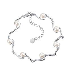 KINGWHYTE Perlenarmband für Frauen 925 Sterling Silber Verstellbares Armband Schmuck Jubiläum Geburtstag für Mädchen Frau von KINGWHYTE