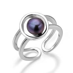 KINGWHYTE Ring verstellbar für Damen, 925 Sterling Silber Oval Pfauenblau lila Perle Offener Ringe Damenring inklusive Geschenkbox zu Weihnachten von KINGWHYTE