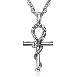 KINGWHYTE Schlangenkette 925 Sterling Silber Ankh Auge des Horus Kreuz Anhänger Schlangenschmuck für Herren Damen mit Edelstahlkette-20+2 "Zoll (55cm) von KINGWHYTE