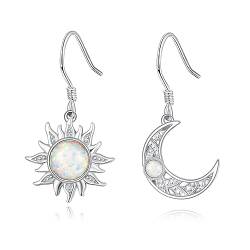 KINGWHYTE Sonne und Mond Ohrring 925 Sterling Silber Keltische Ohrringe Opal Asymmetrisch Funky Ohrringe Schmuck Geschenke Für Frauen Mädchen Freunde von KINGWHYTE