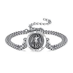 KINGWHYTE St Michael 925 Sterling Silber verstellbares Medaillenarmband Religiöser Schutz Schmuck Geburtstagsgeschenke für Männer Frauen mit Geschenkbox von KINGWHYTE
