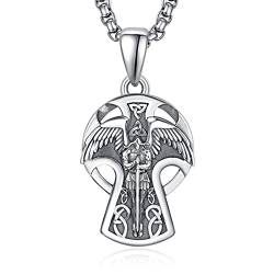 KINGWHYTE St. Michael Halskette 925 Sterling Silber St. Michael Erzengel Anhänger Halskette Keltisches Kreuz Halskette Herren Schutzanhänger mit 22 "+ 2" Rolo-Kette von KINGWHYTE