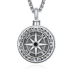 KINGWHYTE Urnen-Halskette 925 Sterling Silber Urnen-Halskette Kompass-Anhänger Andenken Urnen-Anhänger Andenken-Geschenk für Männer Frauen mit Edelstahl-Perlenkette, Sterlingsilber von KINGWHYTE