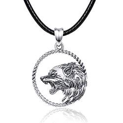 KINGWHYTE Wolf Kette/Halskette 925 Sterling Silber Wolf Anhänger Wikinger Schmuck Geschenke Wolf Geschenke für Männer Frauen Jungen von KINGWHYTE