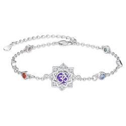 Om Armband 925 Sterling Silber Chakra Yoga Aum Om Ohm Amulett Link Armband Yoga Schmuck Yoga Geschenke für Frauen und Mädchen von KINGWHYTE