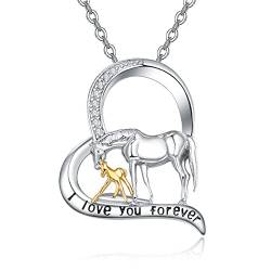 Pferd Halskette für Mädchen Geschenk 925 Sterling Silber Pferd Anhänger mit Kette Herz Pferdehalskette Schmuck Geschenke Für Mutter Frauen Pferdeliebhaber von KINGWHYTE