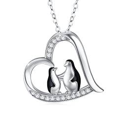 Pinguin/Panda Halskette, 925er Sterlingsilber, süßes Tier-Herz-Anhänger, Halskette, Mumiengeschenke für Frauen, 45,7 cm + 5,1 cm Silberkette von KINGWHYTE