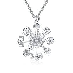 Schneeflocke Halskette 925 Sterling Silber Vegvisir Nordic Birthstone Halskette Wikingerschmuck Weihnachtsgeschenke für Männer Frauen Mädchen (April) von KINGWHYTE