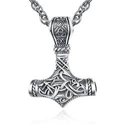 Thor Hammer Halskette 925 Sterling Chip Wikingerschmuck für Herren Nordische Wikingerketten Talisman Amulett Schutzschmuck Nordisches Geschenk mit Edelstahlkette 20+2 Zoll (55cm), Sterling Silber von KINGWHYTE