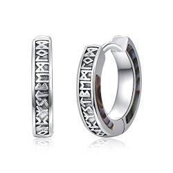 Unisex Creolen 925 Sterling Silber Ablone Viking Rune Schwarze Ohrringe Sleeper Ohrringe Geburtstagsgeschenke für Männer Frauen von KINGWHYTE