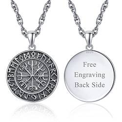 ViKing Halskette 925 Sterling Silber Vegvisir Anhänger Halskette Wikinger Amulett Schmuck für Herren Damen mit Edelstahl Kette 50cm (Personalisieren) von KINGWHYTE