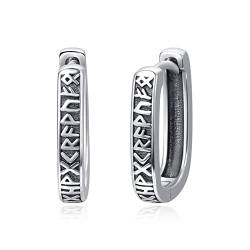 Viking Creolen 925 Sterling Silber Punk hypoallergen schwarze Rune Dreieck Form Creolen von KINGWHYTE