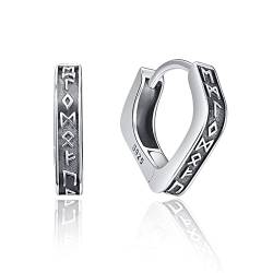 Wikinger Creolen 925 Sterling Silber Wikinger Rune Black Sleeper Ohrringe Wikinger Schmuck für Männer Frauen Jungen, Sterling Silber von KINGWHYTE