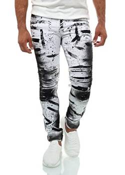 KINGZ Designer Jeans Herren Slim Fit Stretch Jeanshose Designer Hose Denim Batik Waschung1505-2 White Black 29/34 von KINGZ