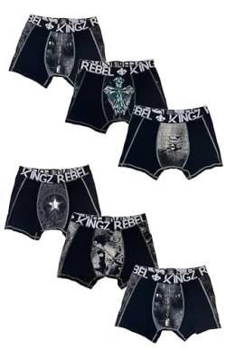 KINGZ Herren Designer Boxershorts, 6 aussergewöhnliche Männer Unterwäsche in verschiedenen Designs (6er Pack) Unterhose Herren BXT2003 L von KINGZ