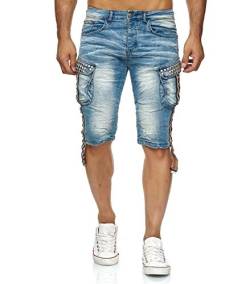 KINGZ Herren Designer Capri Kurze Jeanshose Jeans Shorts Denim Bermuda Stretch 1650 Blue L von KINGZ
