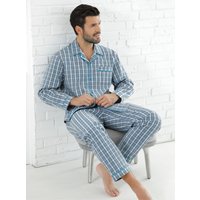 Witt Weiden Herren Pyjama blau-kariert von KINGsCLUB