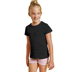 Farbiges T-Shirt mit kurzen Ärmeln, 100 % Baumwolle, für Mädchen, tailliertes T-Shirt, Rundhalsausschnitt, bequem, weich, glatt und elegant., Schwarz , 10 Jahre von KINKIES
