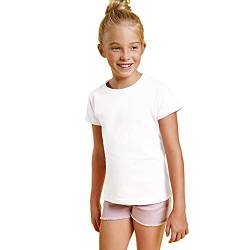 Farbiges T-Shirt mit kurzen Ärmeln, 100 % Baumwolle, für Mädchen, tailliertes T-Shirt, Rundhalsausschnitt, bequem, weich, glatt und elegant., weiß, 10 Jahre von KINKIES