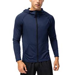 KINLYBO Herren Sport Hoodies UV Schutz Full Zip Langarm Quick Dry Jacken, navy, M von KINLYBO