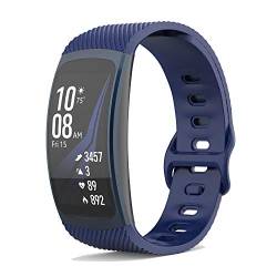 KINOEHOO Ersatzarmband kompatibel mit Samsung Gear Fit2 SM-R360/Fit 2 Pro SM-R365 Edelstahl Armband Weiche Silikon Uhrenarmbänder.(Dunkelblau) von KINOEHOO