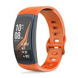 KINOEHOO Ersatzarmband kompatibel mit Samsung Gear Fit2 SM-R360/Fit 2 Pro SM-R365 Edelstahl Armband Weiche Silikon Uhrenarmbänder.(Orange) von KINOEHOO