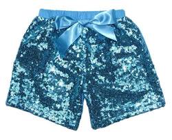 Shorts für Mädchen – Shorts – Pailletten – kurze Hose – Mädchen – elastisch – Schleife – Geschenkidee, Shorts, Türkis 130 cm von KIRALOVE
