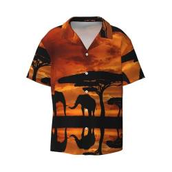 KIROJA Gelbe Rosen Herren-Hemd, kurzärmelig, kurzärmelig, Sommer, lässiges Revers-Hemd, Hawaii-Strandhemd, elefant, XL von KIROJA