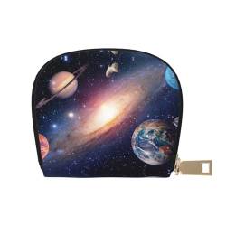 KIROJA Niedliches Tier-Fuchs Blume Leder Kartenfächer Kreditkartenetui Kleine Kartenetui mit Reißverschluss für Damen/Herren, Akkordeon-Karten-Tasche, Universe Galaxy, Einheitsgröße von KIROJA