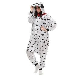 KIRUCOS Spotty Dog Dalmatian Fleckhund Onesie Kostüm für Damen Herren Erwachsene Halloween Kostüme Weihnachten Party kuschelig Schlafanzug von KIRUCOS