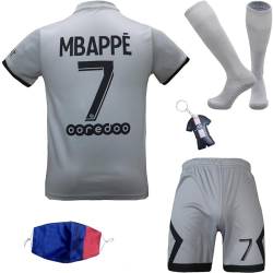 Mbappe #7 2022/2023 Gray Auswärts Trikot Shorts und Socken Kinder und Jugend Größe (Grau, 24 (7-8 Jahre)) von KISRAS