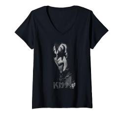 KISS - Gene Schwarz-Weiß T-Shirt mit V-Ausschnitt von KISS