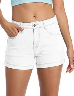 KISSMODA Denim-Shorts für Damen, zerrissene, hohe Taille, heiße Shorts, abgeschnittene Jeans-Shorts, 4-weiß, 44 DE/46 DE von KISSMODA