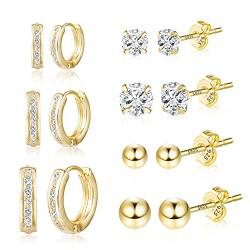 Gold Ohrstecker Creolen Ohrringe Set für Damen, 7 Paar 14 Karat Gold CZ-Kugelstecker Creolen Hypoallergen Knorpel Kleine Huggie Creolen Piercing Ohrringe Gold für Mehrere Ohrlöcher von KISSPAT