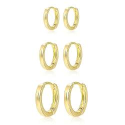 Gold kleine Creolen Ohrringe Set für Damen, 3 Paar 14 Karat vergoldet kleine Ohrringe Set Huggie-Creolen hypoallergen kleine Creolen Set Knorpel Piercing Creolen Ohrringe 12 14 16 mm von KISSPAT